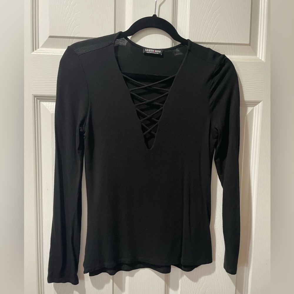 Fashion Nova Black lace up long sleeve shirt